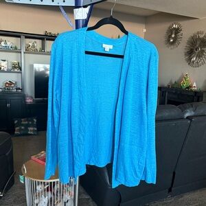 Women's J.Jill Linen Blue Cardigan. Size XL